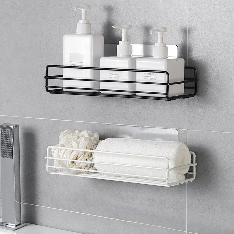 wrought iron bathroom shelf wall-mounted shower gel storage rack toilet free punch toiletry stand