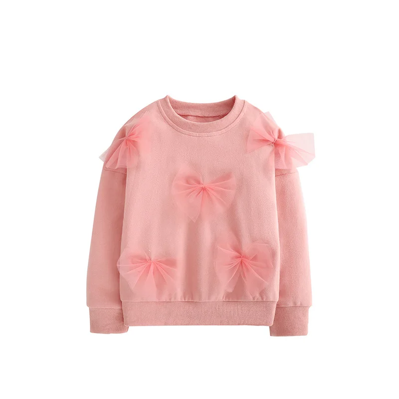 Cute Bow Tie Girl Sweatshirt pullover Hoodie Sports Wear Girls Clothes Sweater Casual Outfit Kids Shirt Children Clothing