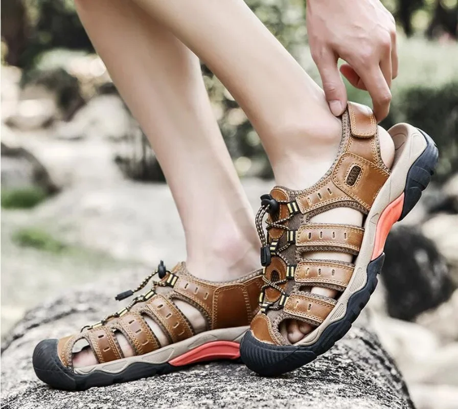 

2025 мужские сандалии, уличная треккинговая походная обувь, тапочки с закрытым носком, удобные летние спортивные пляжные рыбацкие летние спортивные туфли 38-46