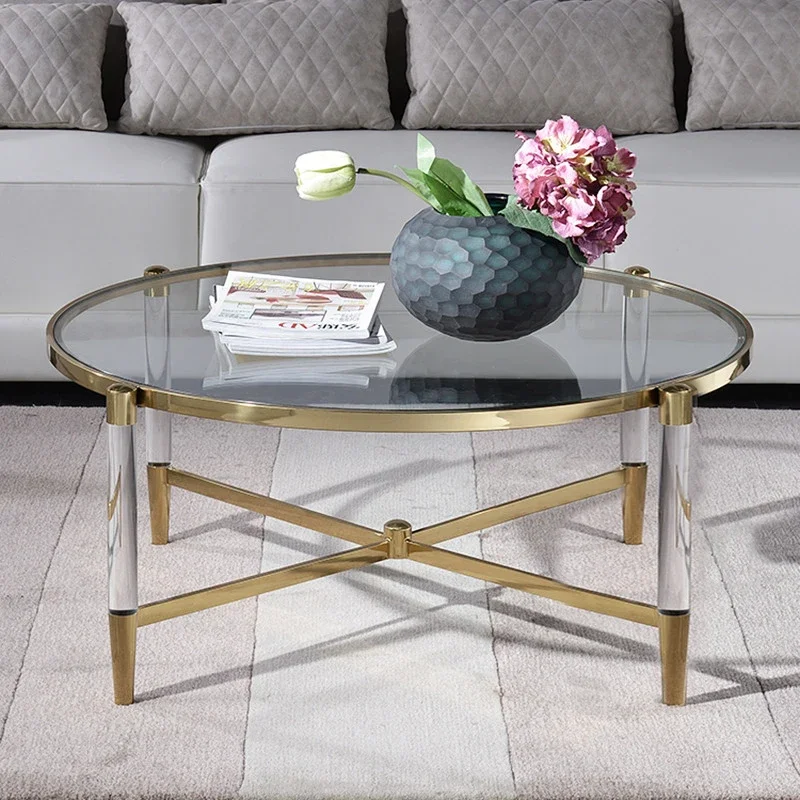 Modern Furniture Living Room Acrylic Coffee Table Stainless Steel Frame Glass Top Coffee Table