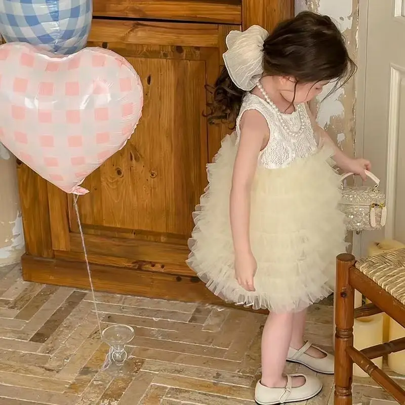 

Children's Summer Sleeveless Princess Dress Fashionable New Style Girls Floral Lace Cake Skirt Dress 2-7Y