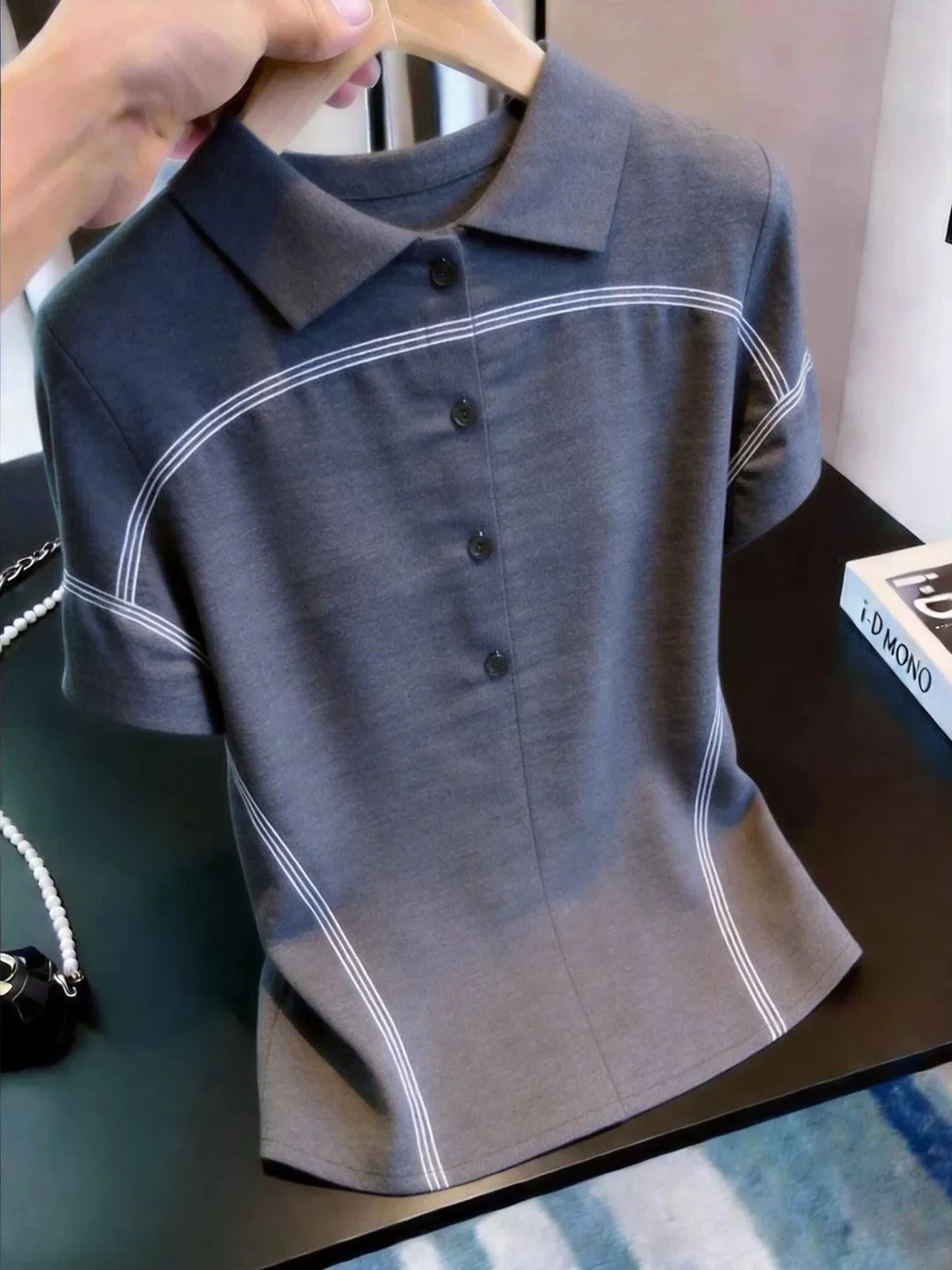 

Commute Style Korean Short Sleeve T-Shirt Casual Comfortable Collared Top Versatile Basic Summer Fashion Women's Silk Shirt