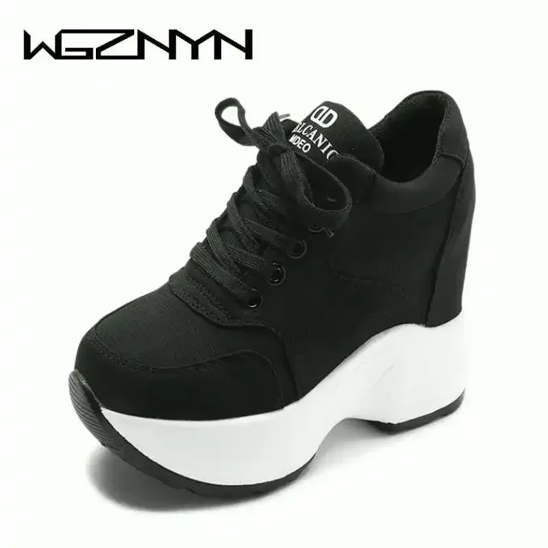 2025 Women Sneakers Mesh Casual Platform Trainers White Shoes 10CM Heels Autumn Wedges Breathable Woman Height Increasing Shoes