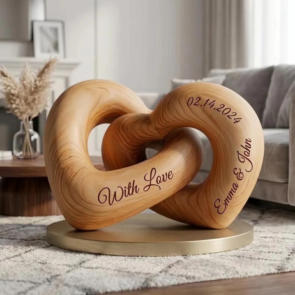 Solid Wood Home Decor Personalized Wooden Heart Custom Name Date Engraved Wedding Anniversary Gift