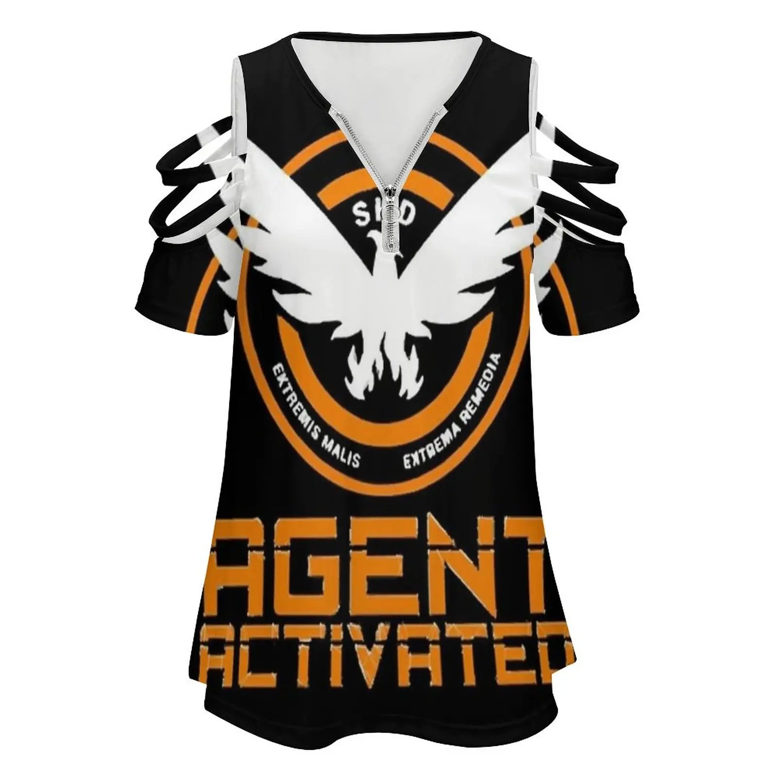 - Agent Activated Women Zipper Sexy Printed Vintage T Shirts Tops Full Print T-Shirt Clancy Division Game Gamers Games Logo New