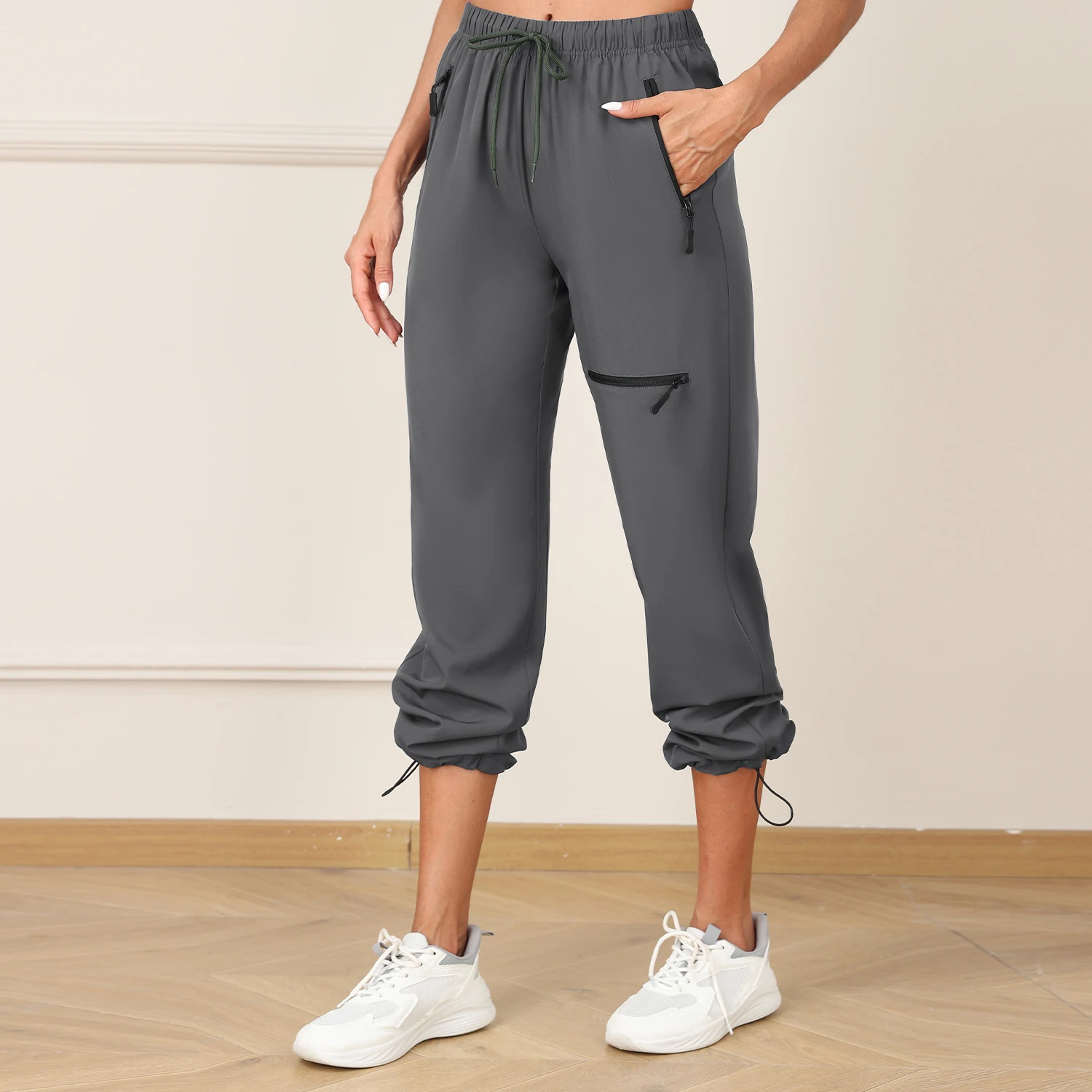 Women Pockets Fitness Sports Pants Women's Drawstring Loose Fitting Leggings Running Pants Casual Quick Drying Pants