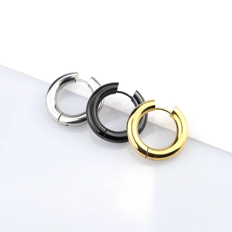 2Pcs/1Pairs 5.0mm Stainless Steel Hoop Earrings For Men Women Round Loop Earring Big Size Anti-allergy Jewelry Gifts