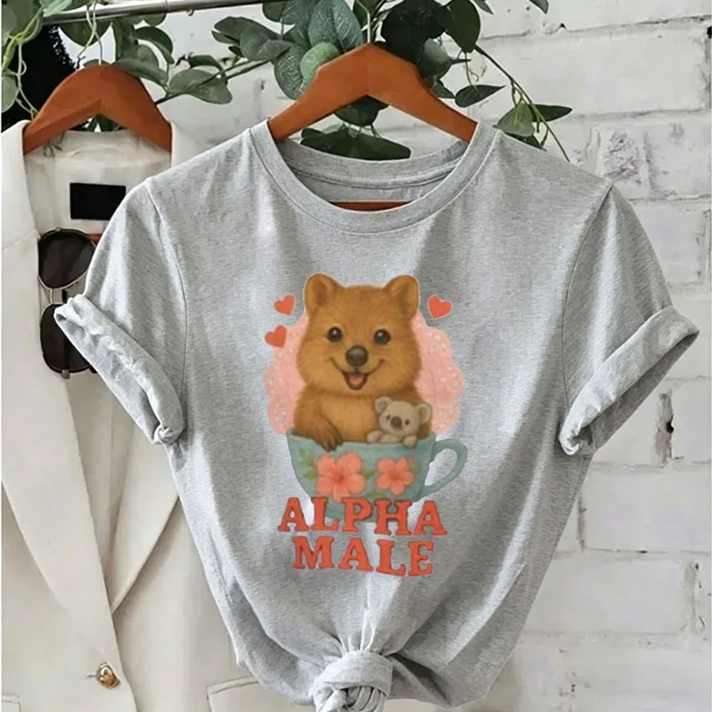 Alpha Male Shirt Funny Women Tops with Quokka Print Ironic Gift for Women Funny Animal Short-sleeved Clothes Unisex Tops