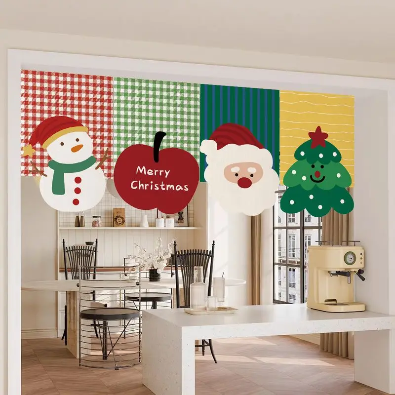 VIKAMA Santa Chimney Banner Green Striped Xmas Reindeer Bunting Flag for Home Kitchen Party Holiday Wall Hanging Decor