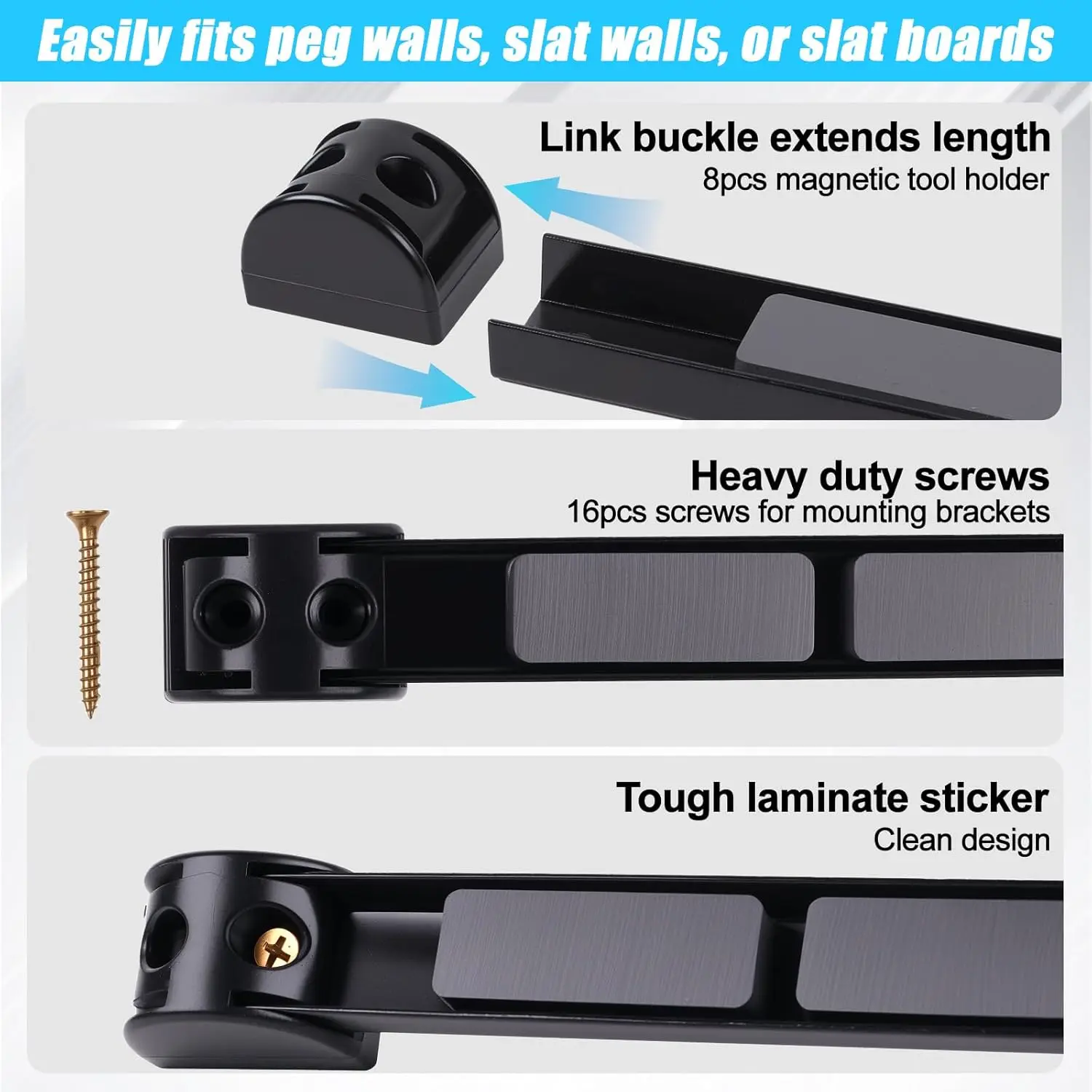 

8PCS 12''Magnetic Tool Holder Strip,Metal Tool Magnet Bar for Garage Organization Heavy Duty Metal Tool Organizer Rack,