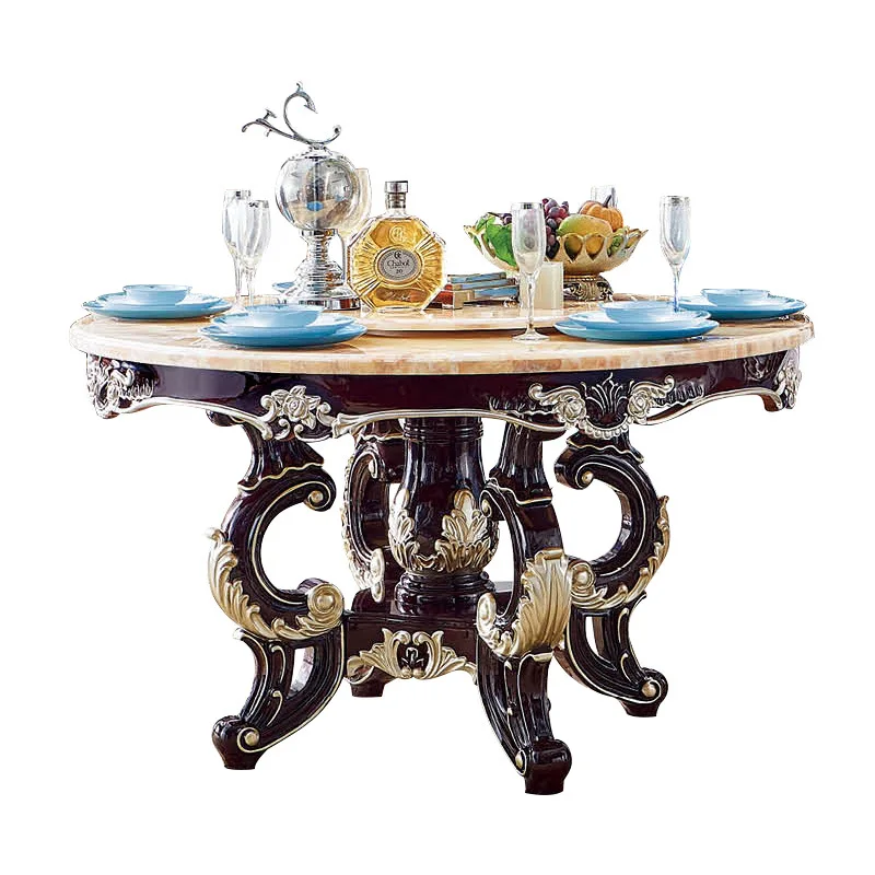 

Solid wood dining round European dining and chair combination 6 people 8 people marble round table eating table w