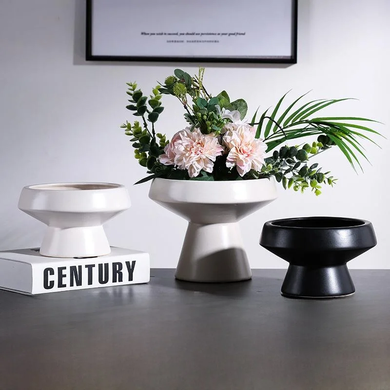 

Modern Minimalist Ceramic Flower Pots Decoration Sample Room Living Room Dining Table Nordic High-legged Fruit Tray Flower Vase