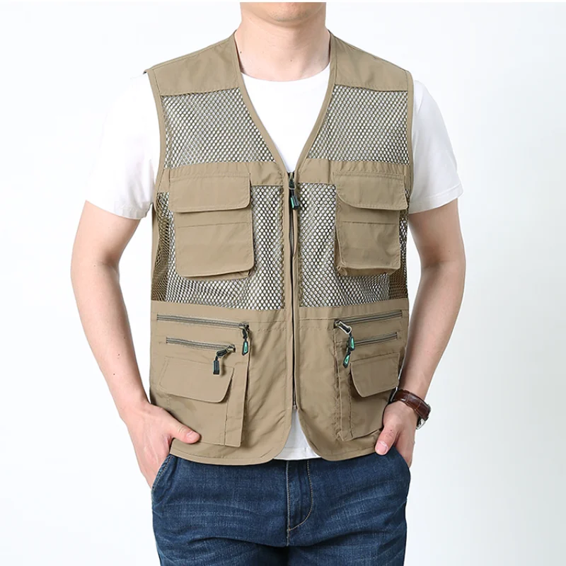 Work Vest for Men Embroidered Multi-pocket Sleeveless Jacket Male Coat Summer MAN Waist Tactical Mesh Jackets Motorcyclist Wear