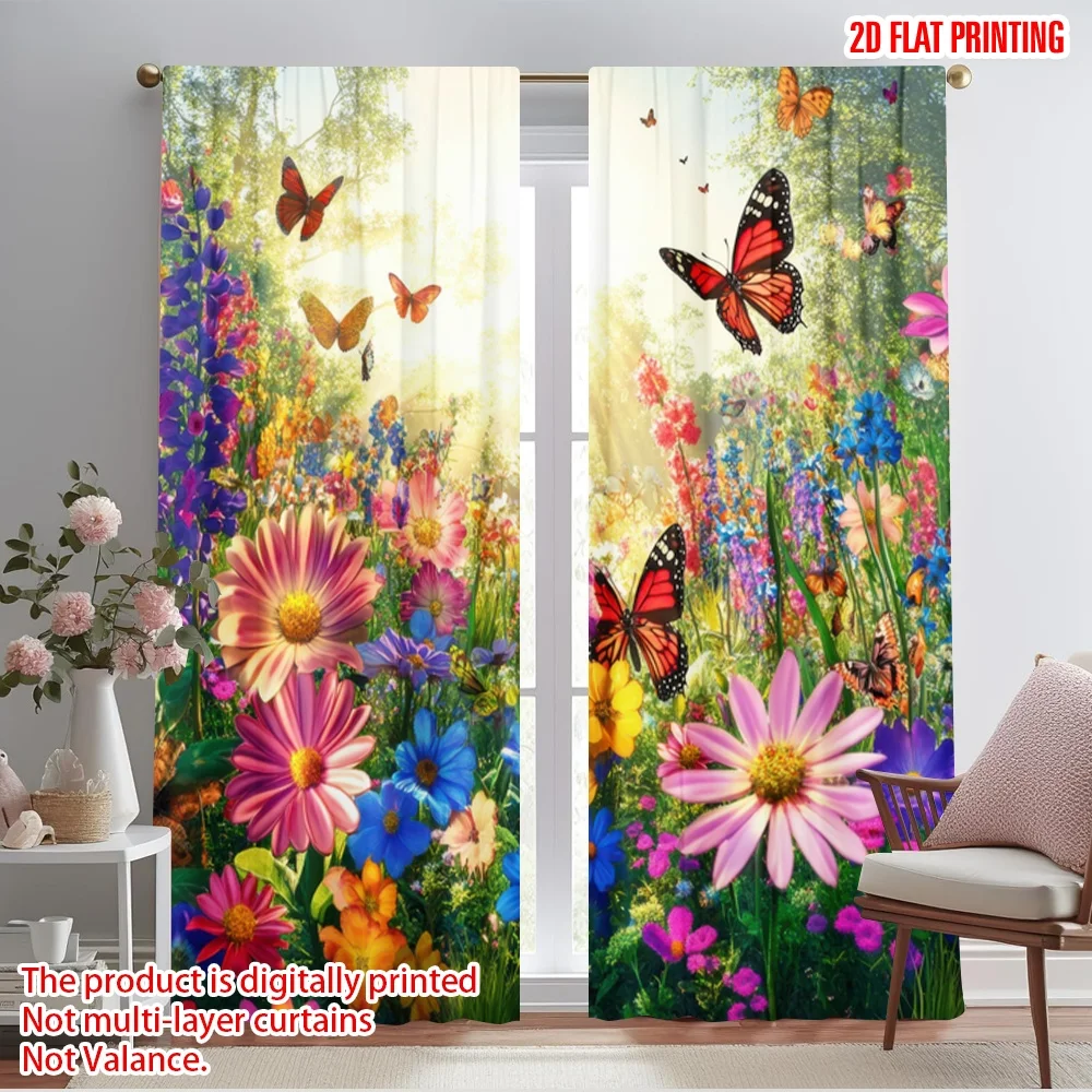 2 pièces, rideaux d'impression d'avion 2D papillon Bliss (2) Polyester Durable (sans tige) vacances parfait pour le salon et le bureau