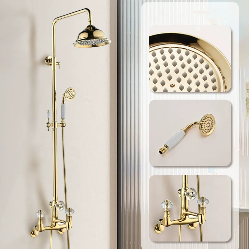 

Роскошный набор смесителей для душа в ванной комнате, настенный классический латунный набор смесителей для душа, золотой/хромированный классический стильный новый
