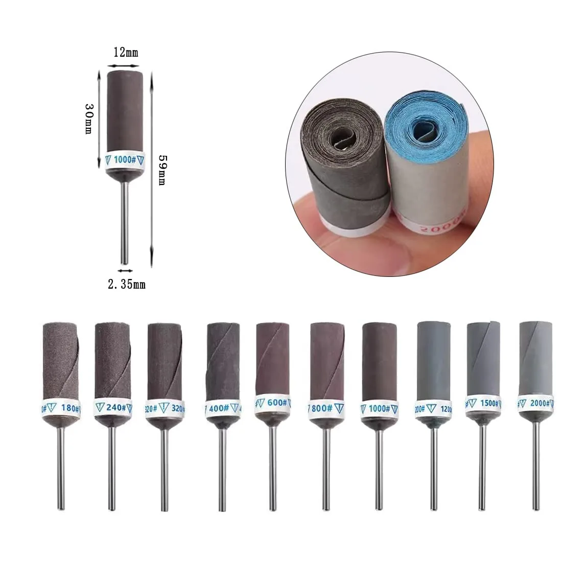 Cylindrical Sandpaper Rod Grinding Belt Sandpaper Grinding Polishing Wheel Electric Drill Accessories With 2.35mm Mandrel