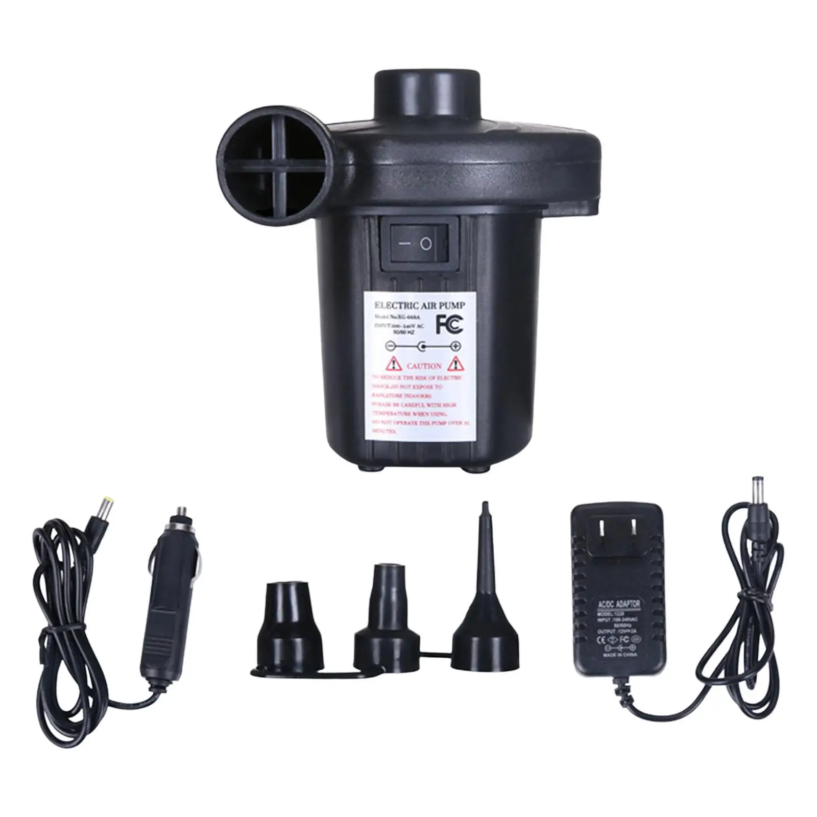 Electric Air Pump Portable ,with 3 Heads Nozzle Two Way Inflator Deflator for Air Beds Cushions Mattress Boats Outdoor Camping
