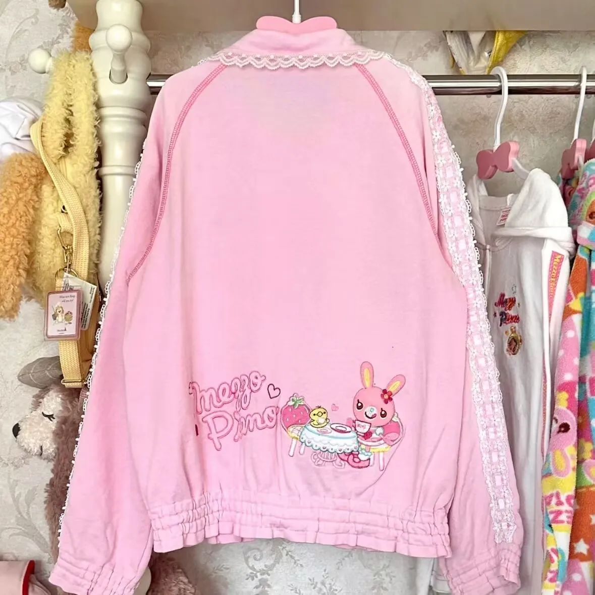 سترات نسائية على طراز هاراجوكو لوليتا سترات جمالية مطرزة برسوم كرتونية وياقة بيتر بان وسحاب معاطف كاواي وردي ضيقة Y2k ملابس علوية