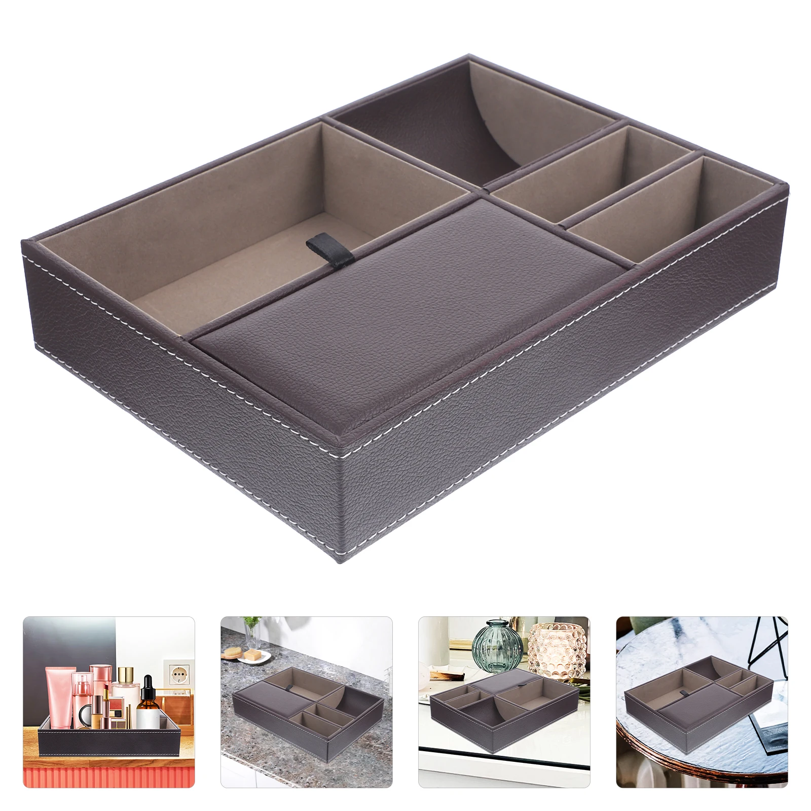 

Jewelry Storage Case Multi Compartment Box Retro Decor Vintage Style Brown Flannel