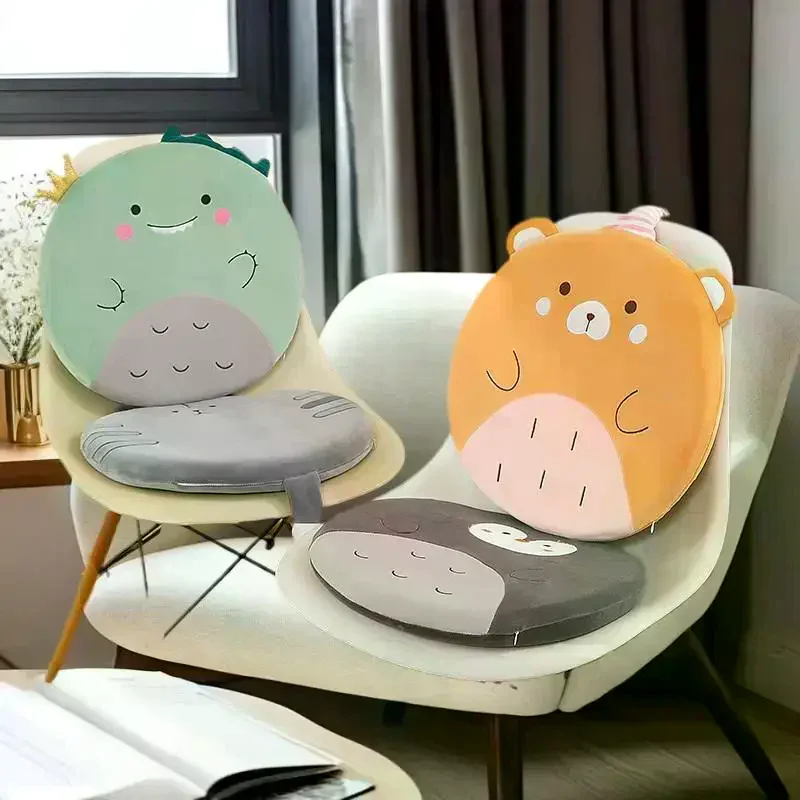 Pc Take-off and Washable Tailbone Cushion Toon Rebound Memory Foam Office Chair Pad Circular Stretch Velvet Animal Seat Pillow