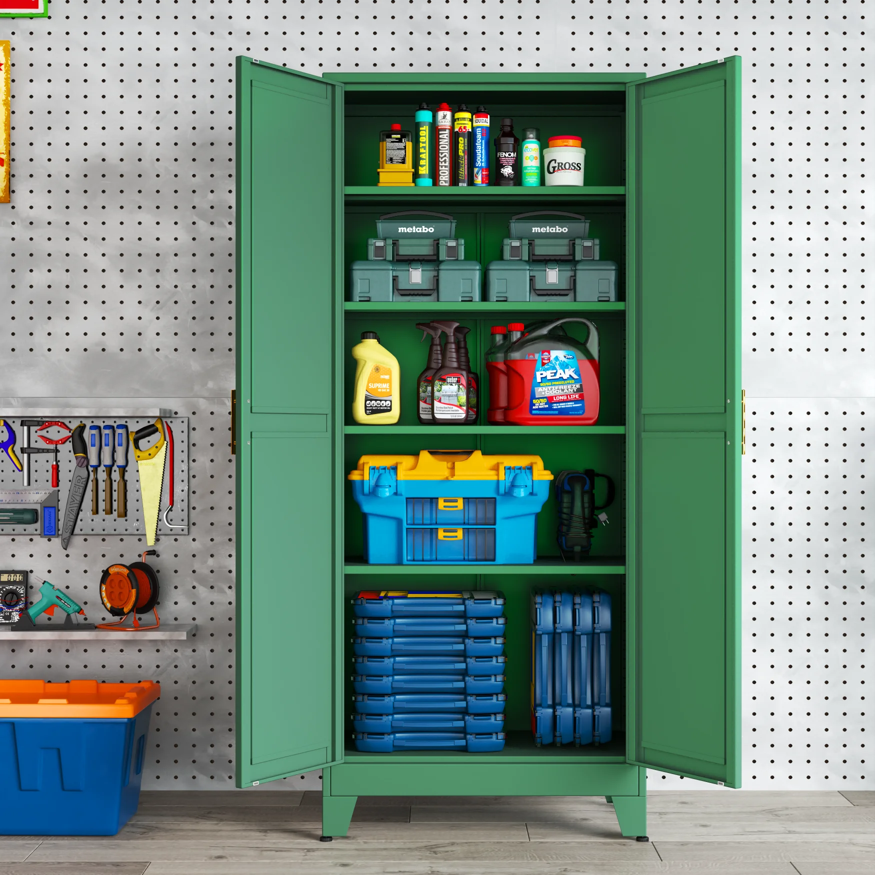 75.2-inch high metal cabinet, kitchen cabinet with 2 doors and 5 adjustable shelves. Can be used for dining rooms, living rooms,