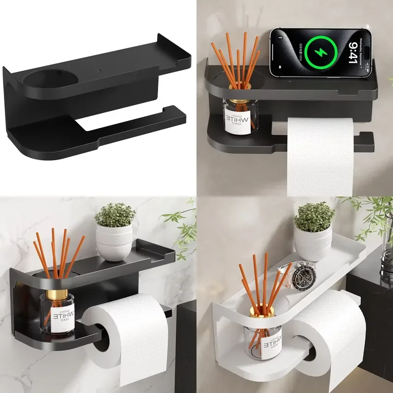 for  Household Wall Mounted  Porous Tissue Box Plastic Roll Paper Rack Bathroom Toilet Storage Rack
