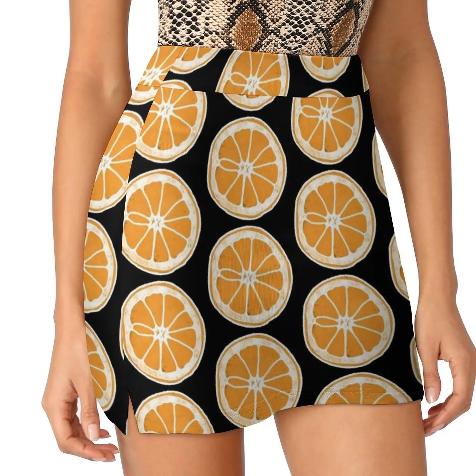 Orange Women's skirt Aesthetic skirts New Fashion Short Skirts Citrus Fruit Orange Summer Sour Sweet Yum Fresh Illustrated