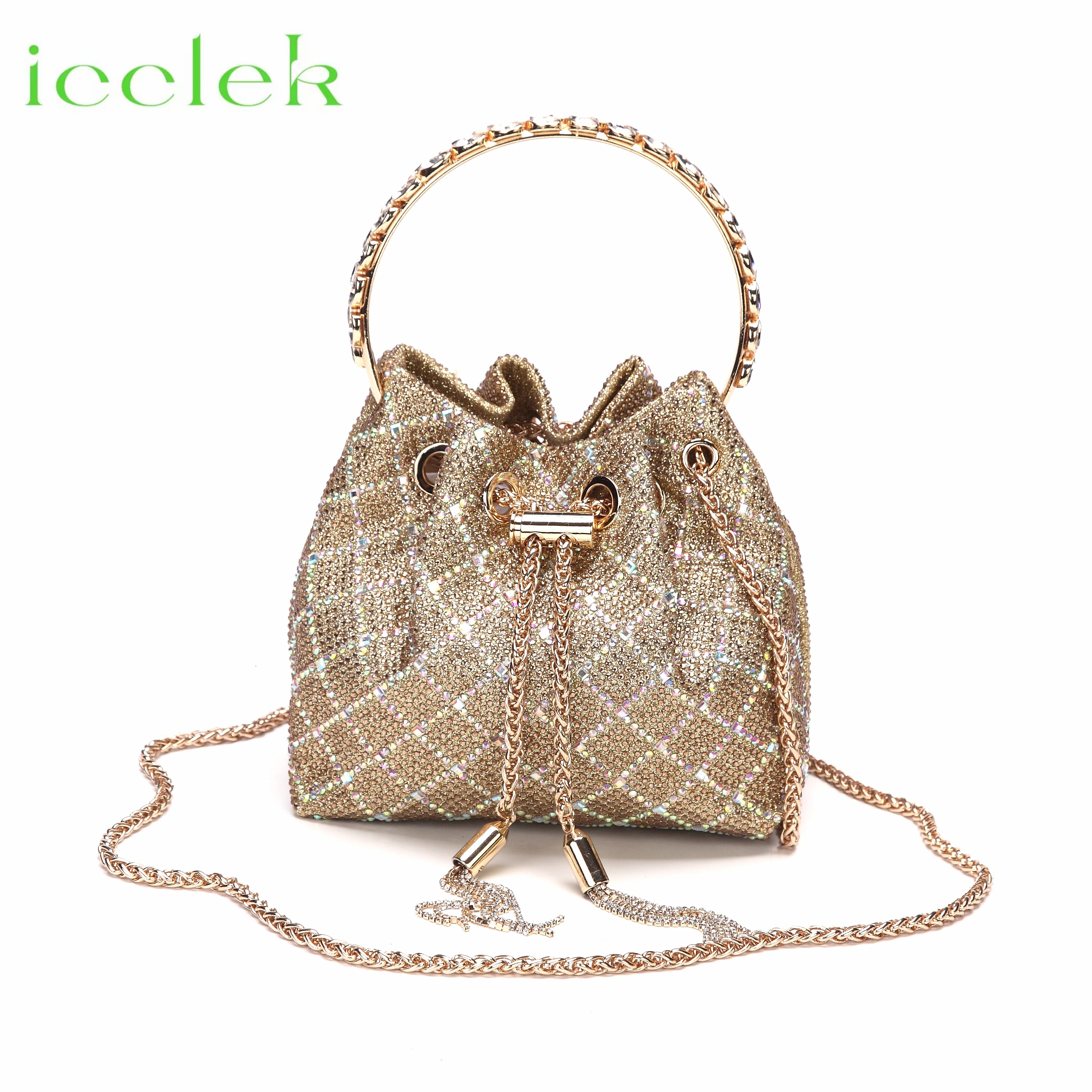 2023 Italian Design Luxury Women\'s Shoes And Clutch Gold Color Full Diamond Decoration Metal Closure Bag for Wedding Party