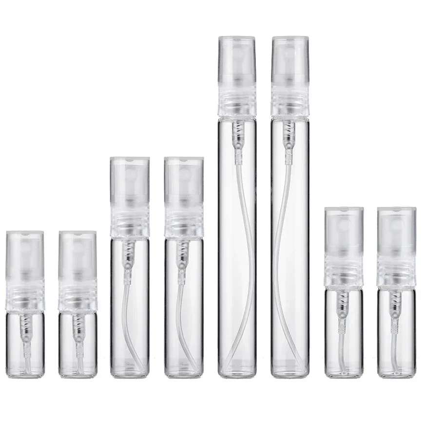 여행용 미니 리필 가능 휴대용 향수병, 빈 투명 유리 샘플 향수 스프레이 병, 10ml, 5ml, 3ml, 2ml, 8 개 