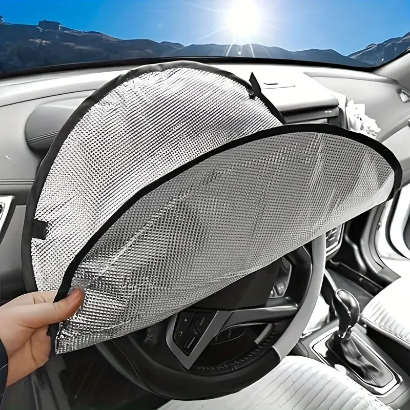 Car Steering Wheel Cover Car Steering Wheel Sun Shade Double Thick Sun Protection Foldable Anti-uv Sunscreen Car Supplies Silver