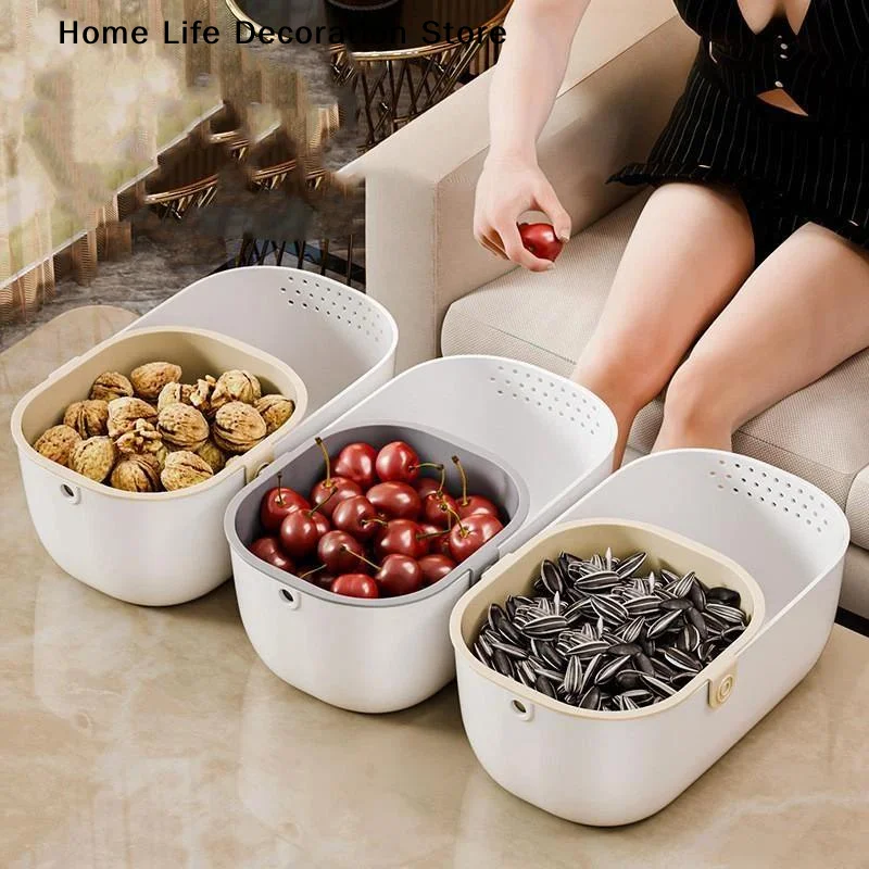 【H】1 PCS Double Layer Drain Basket Snacks Dried Fruit Box Thickened Household Fruit Plate Kitchen Drain Tray