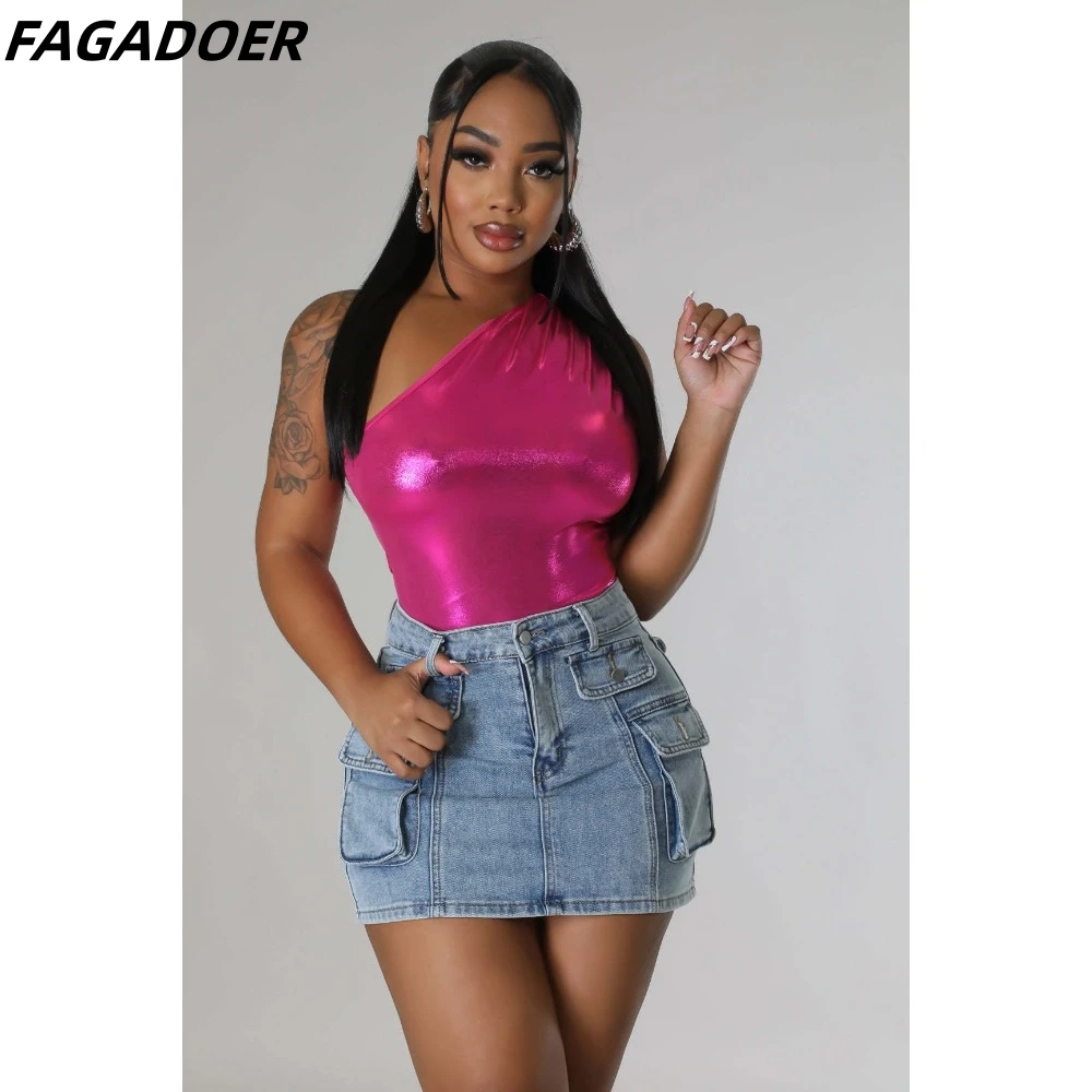 FAGADOER Blue Denim Classic Pockets Cargo Mini Skirts Jean Skirt Y2k Vintage High Waist Stretchy Casual Jean Short Skirt 2023