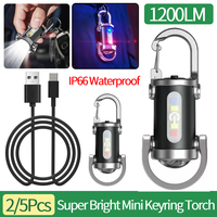 2/5Pcs 1200LM Super Bright Mini Keyring Torch IP66 Waterproof LED Torch Key Ring Torch with Type-C Charging Cable Pocket Lamp