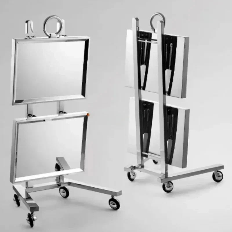 Stainless Steel Auxiliary Cart with Wheels Beauty Salon Dyeing Trolley Cart Folding Bar Car Barber Shop Double Layer Trolleys