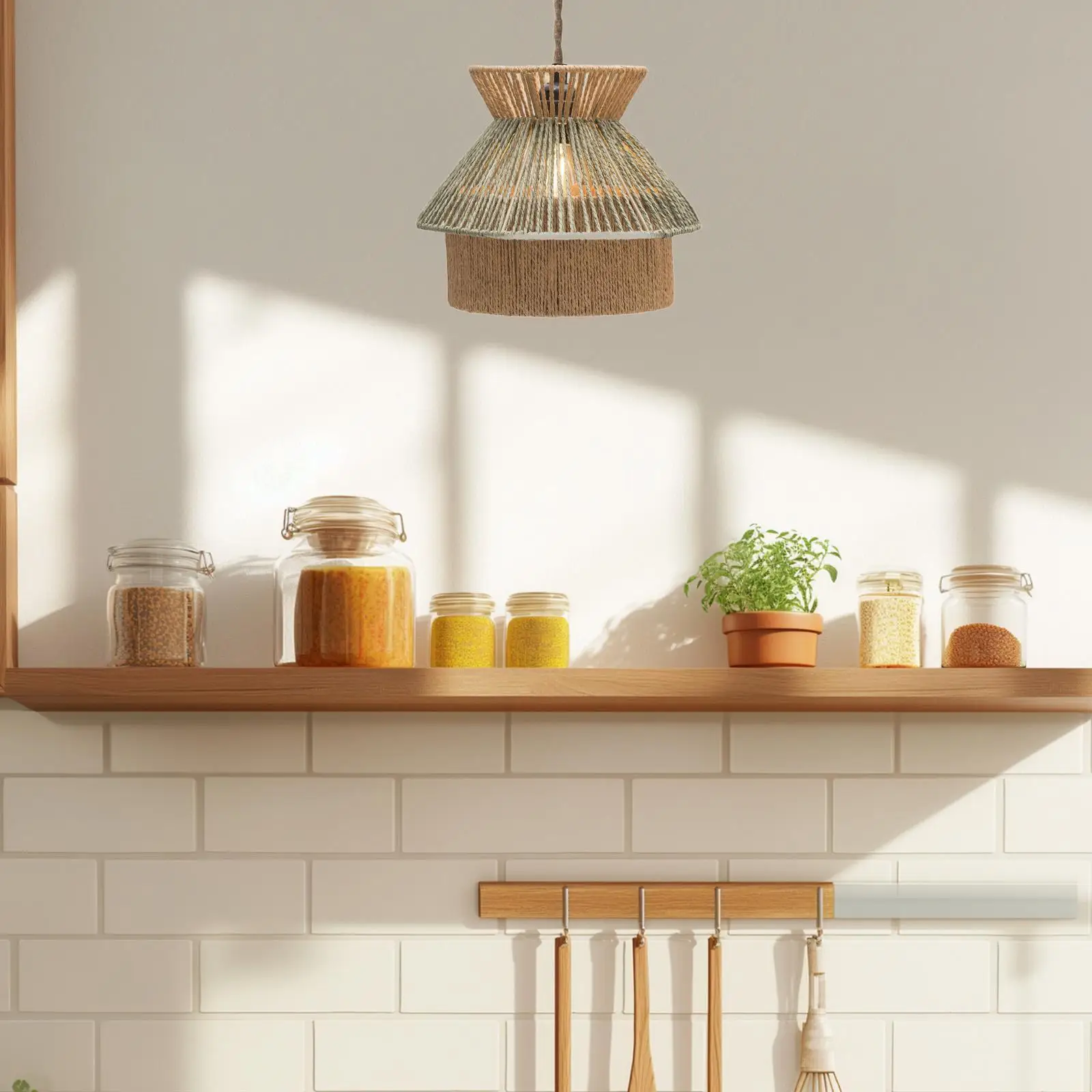 Hanging Lamp Shade Pendant Light for Kitchen Elegant Handwoven Rope Woven Lampshade Ceiling Lantern Cover for Hallway Kitchen