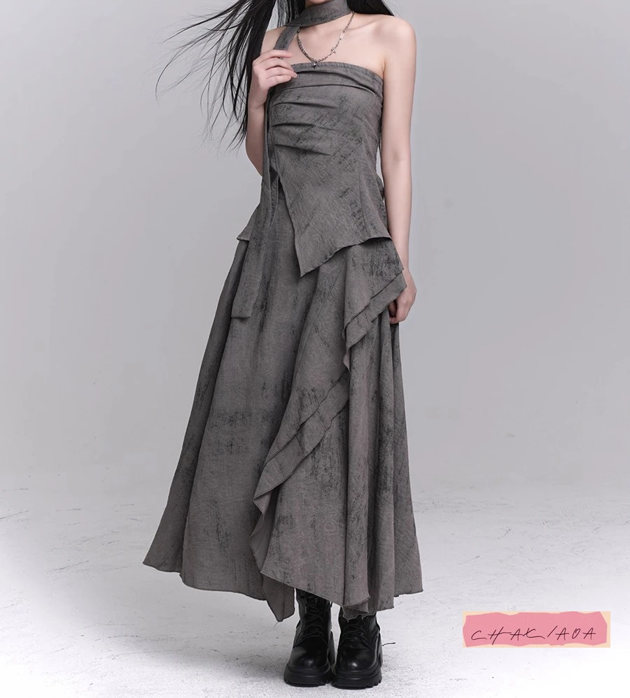 

Wasteland Wind Нерегулярное платье средней длины, пуловер без рукавов, топ, комплект из двух предметов, длинное платье, музыкальный фестиваль, одежда для путешествий Babes