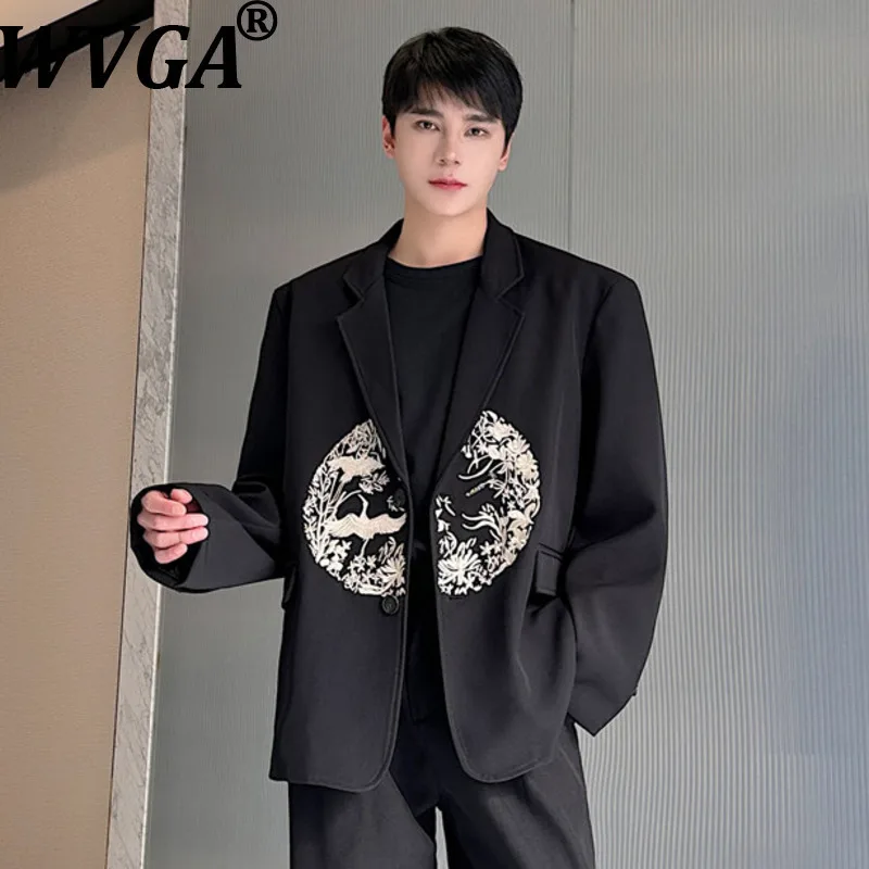 

WVGA весна осень новый мужской костюм с отложным воротником куртки нишевый шикарный повседневный модный пиджак с вышивкой с длинными рукавами Ins W14377