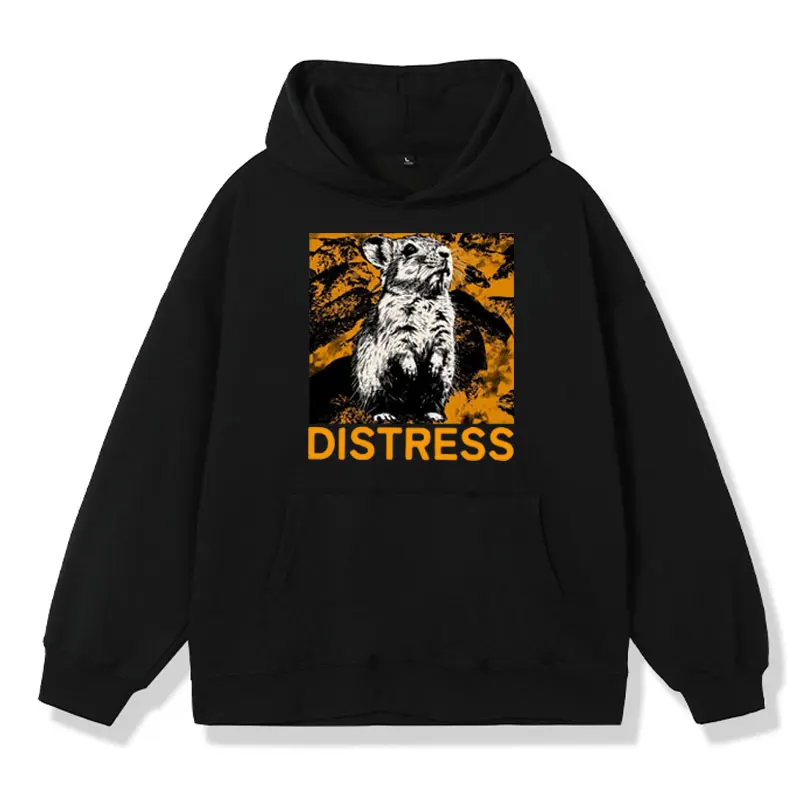 

Distress Rat Cute Pika Graphic Print Hoodie Male Japanese Horror America Pika Funny Hooded Sweatshirts Men Oversized Streetwear