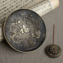 Retro Incense Holder Metal Dragon and Phoenix Lotus Incense Burners for Incense Sticks Cone Censer Plate Buddhism Home Decor