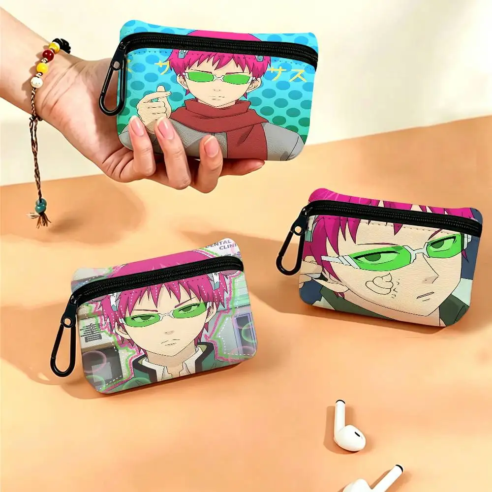 The Disastrous Life of Saiki K Anime Anti-fade Oxford Cloth Small Zipper Coin Bag Lightweight Hanging Wallet For Coins ID Cards
