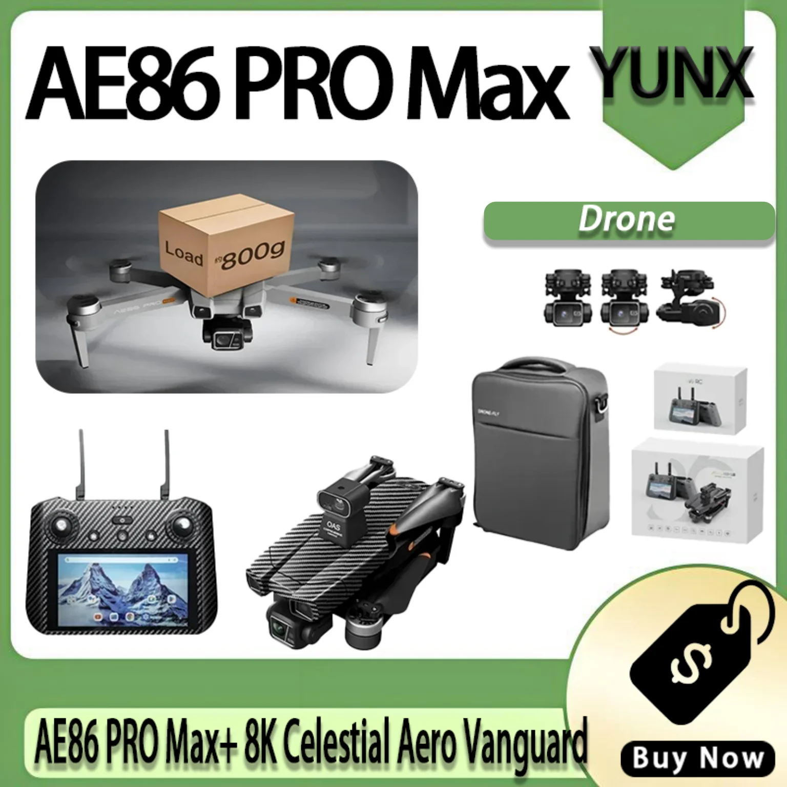 Aetheris AE86 PRO Max+ Celestial Aero Vanguard, Lente Ultra 8K, Gimbal de 3 Ejes, Percepción de Obstáculos Omnidireccional, GPS FPV Quad