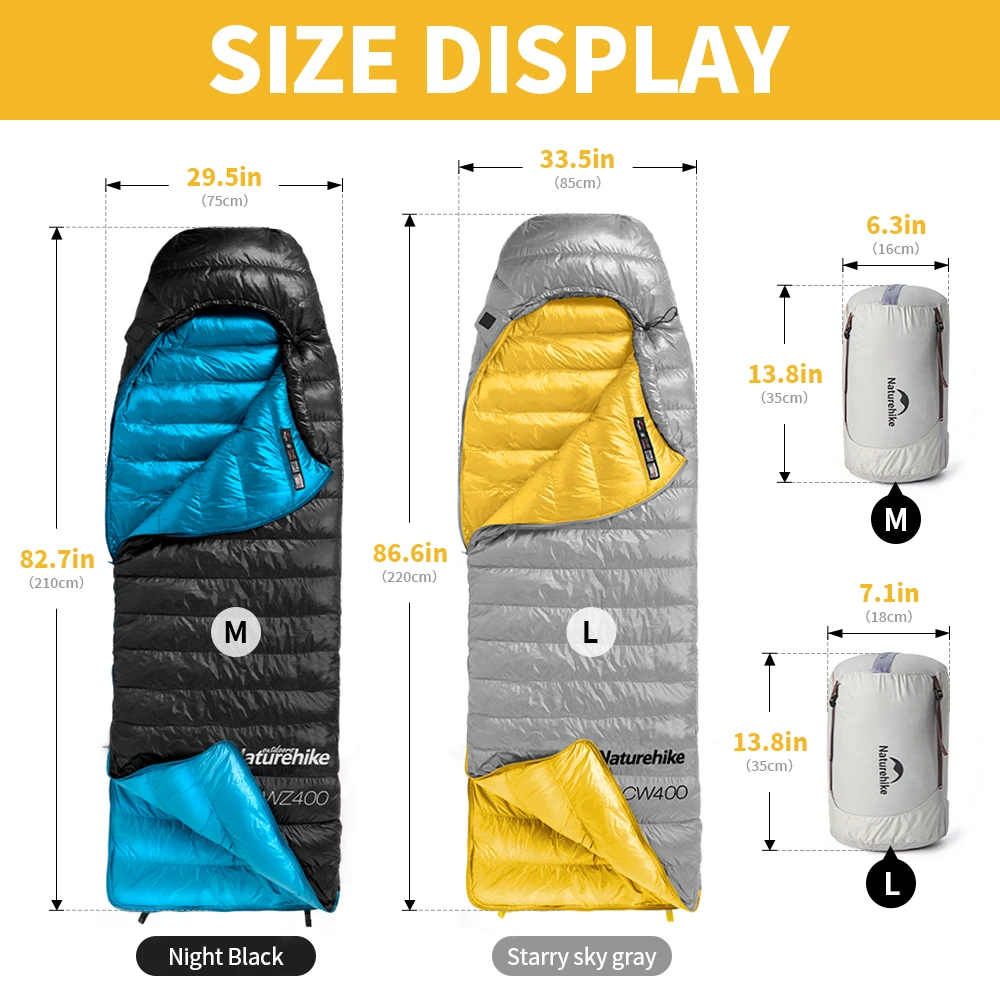 Śpiwory Naturehike CW400 Śpiwór zimowy na zewnątrz z kaczego puchu Ultralekki wodoodporny śpiwór Camping Piesze wycieczki Nylon 20D