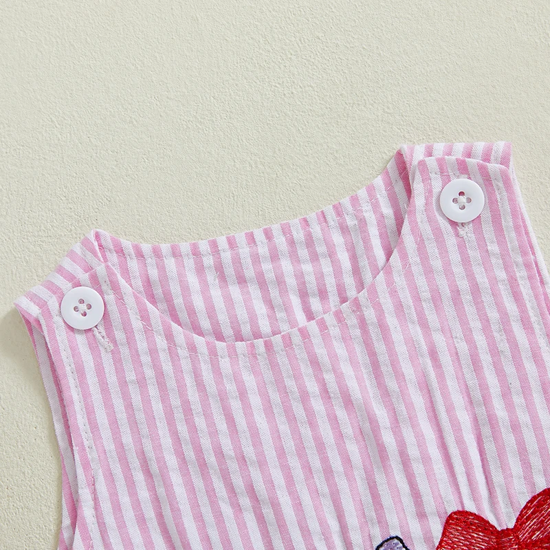아기 소녀 여름 달콤한 Romper 유아 민소매 라운드 넥 보우 자수 스트라이프 Romper