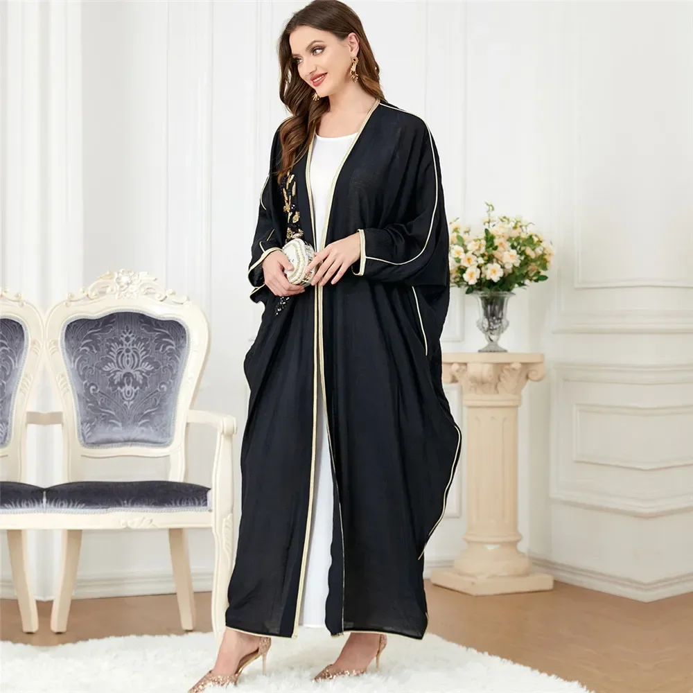 عباية سوداء مفتوحة للنساء المسلمات سترة كيمونو فضفاضة دبي تركيا قفطان ملابس إسلامية عيد رمضان عبايات رداء جلابية