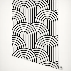 Art Deco Wallpaper, Wave Wall paper, Wave After Wave Monochrome Wallpaper Roll in Black and White, Peel and Stick Wall Paper