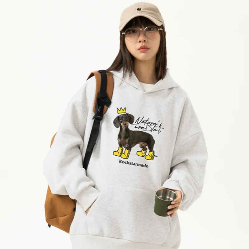 

Cotton Hooded Sweatshirt Men Women Autumn Winter Cartoon Puppy Print Fashion Soft Comfortable Couple Loose Hoodie