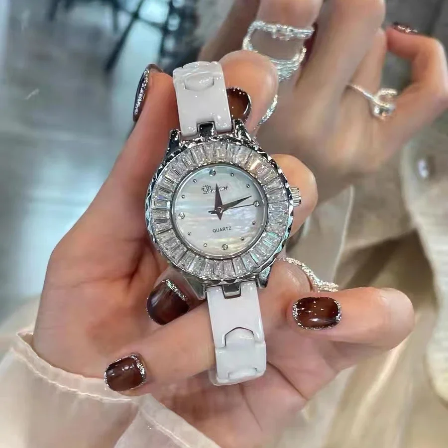 Fashion Casual Ceramic Women's Watch Rhinestone Decorative Dial Popular Exquisite Niche Quartz Watch Daily Life Student Watch