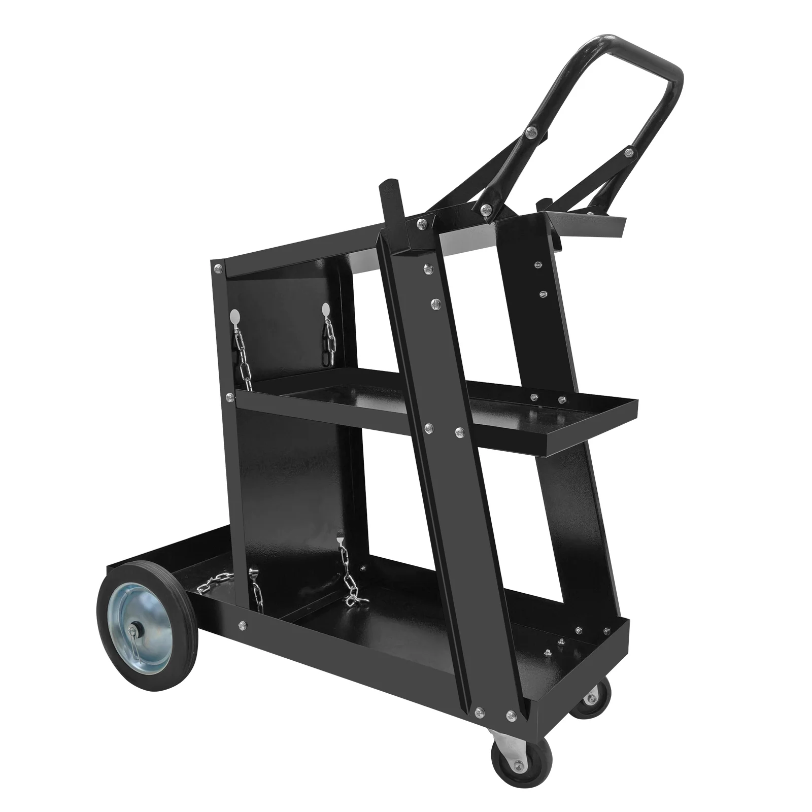 3 Tiers Rolling Welding Cart ,360° Rolling Welding Trolley with Swivel Wheels and Tank Storage for Welder and Plasma Cutter Black