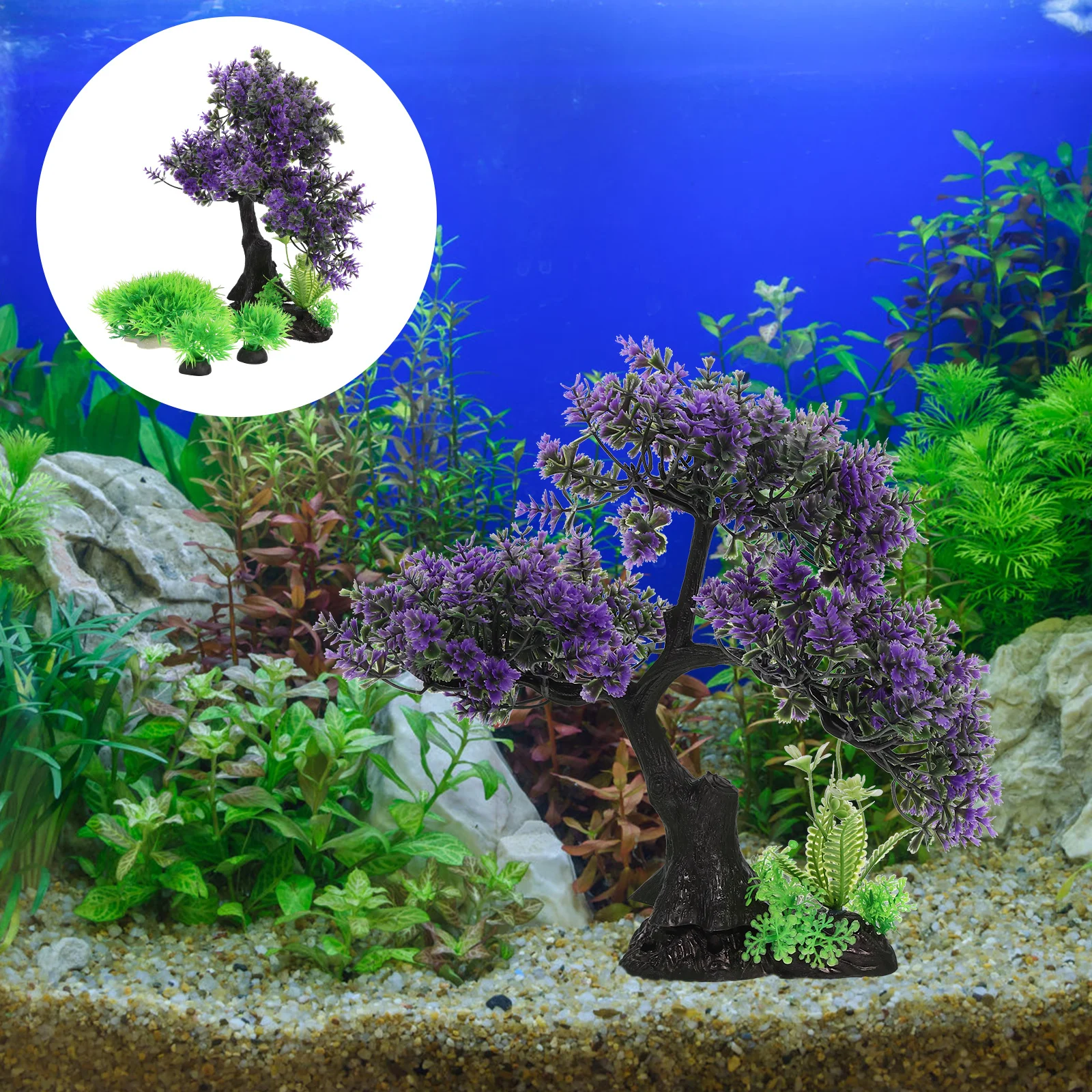

1Set Aquarium Plants Fake Plants Decor Compact Lightweight Fish Tank Tree Decor Underwater Grass Landscape Prop for Fish Tank