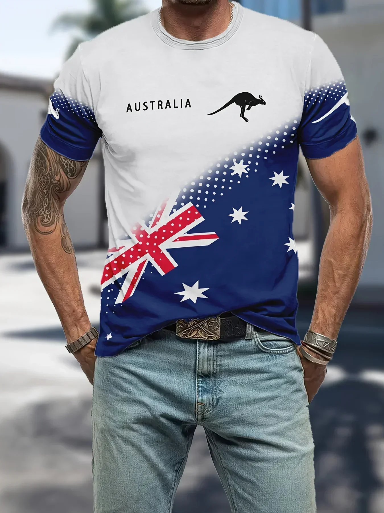 Men's T-Shirt Australia Flag Kangaroo Graphic 3D Printed T-shirts Casual Short Sleeve Tee For Unisex Oversized Clothing Men Tops